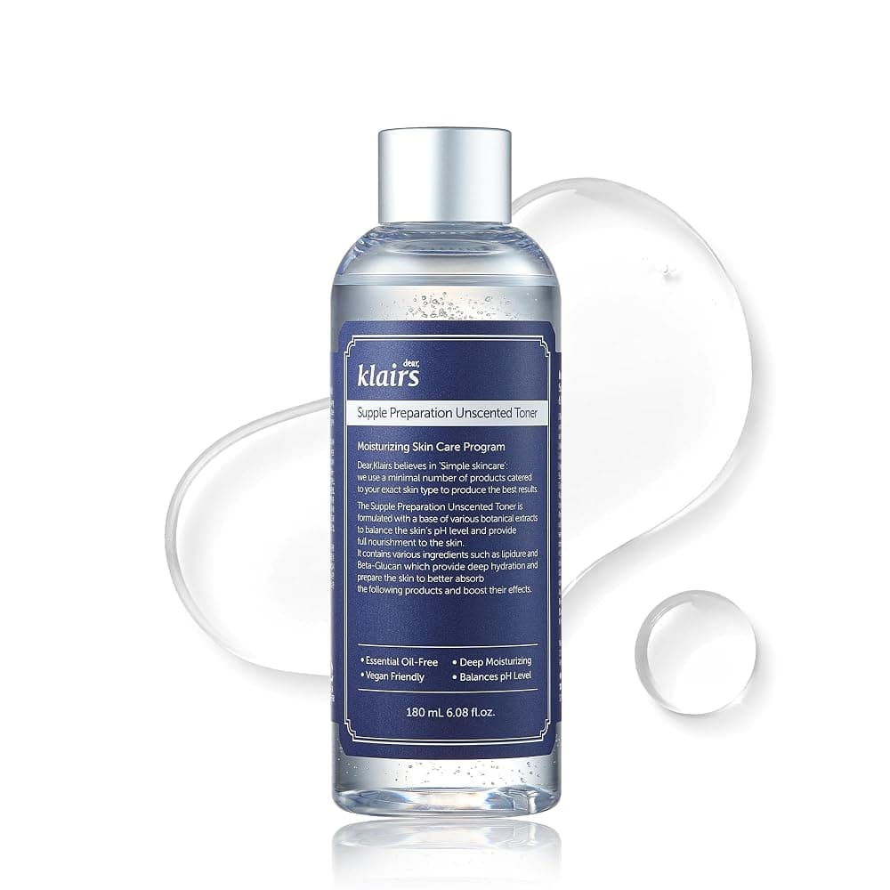 Klairs Supple Preparation Unscented Toner bottle with texture swatch